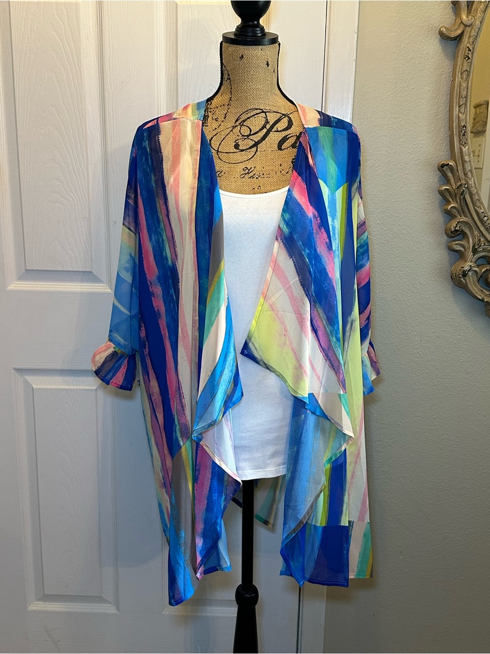 Umgee Multicolor Striped Open-Front Cape with Blue, Pink & Green